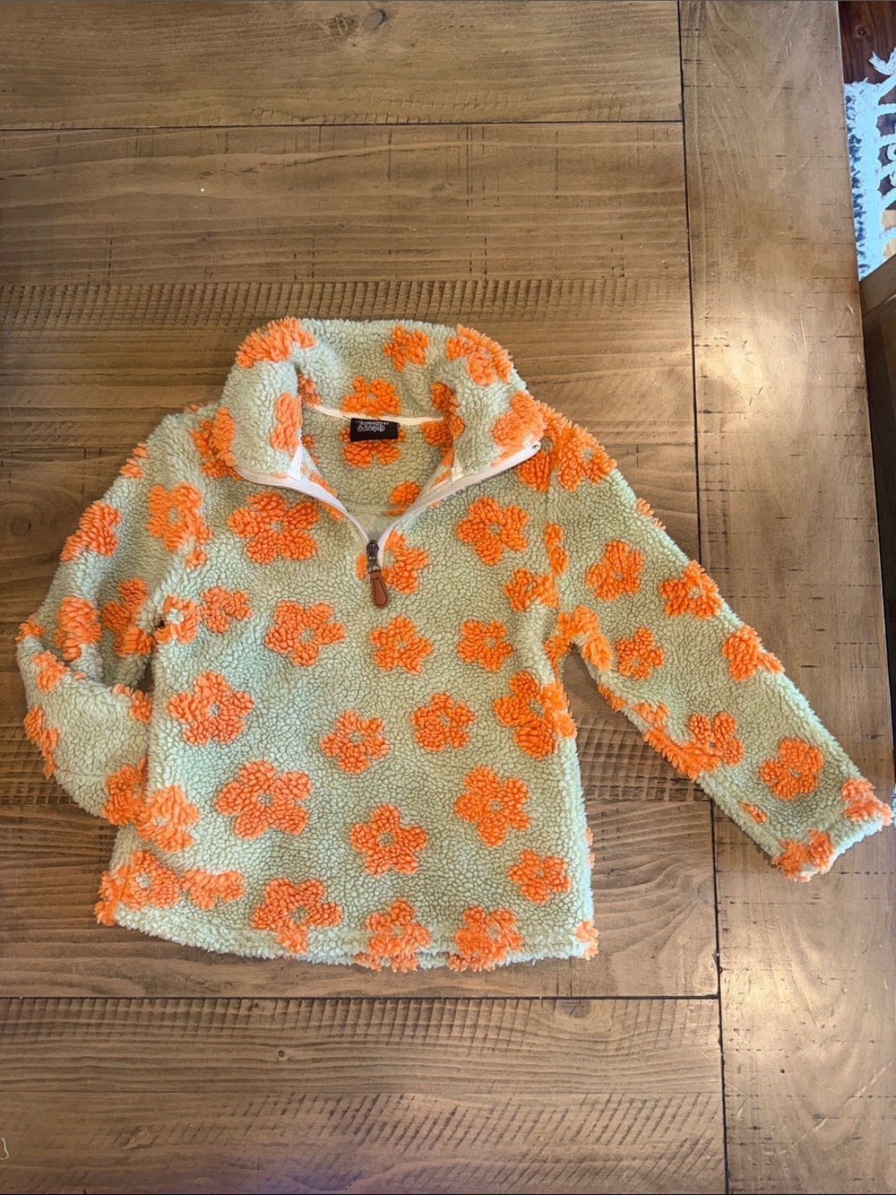 Tea Collection Kids Floral Sherpa Pullover - Mint with Orange Flowers